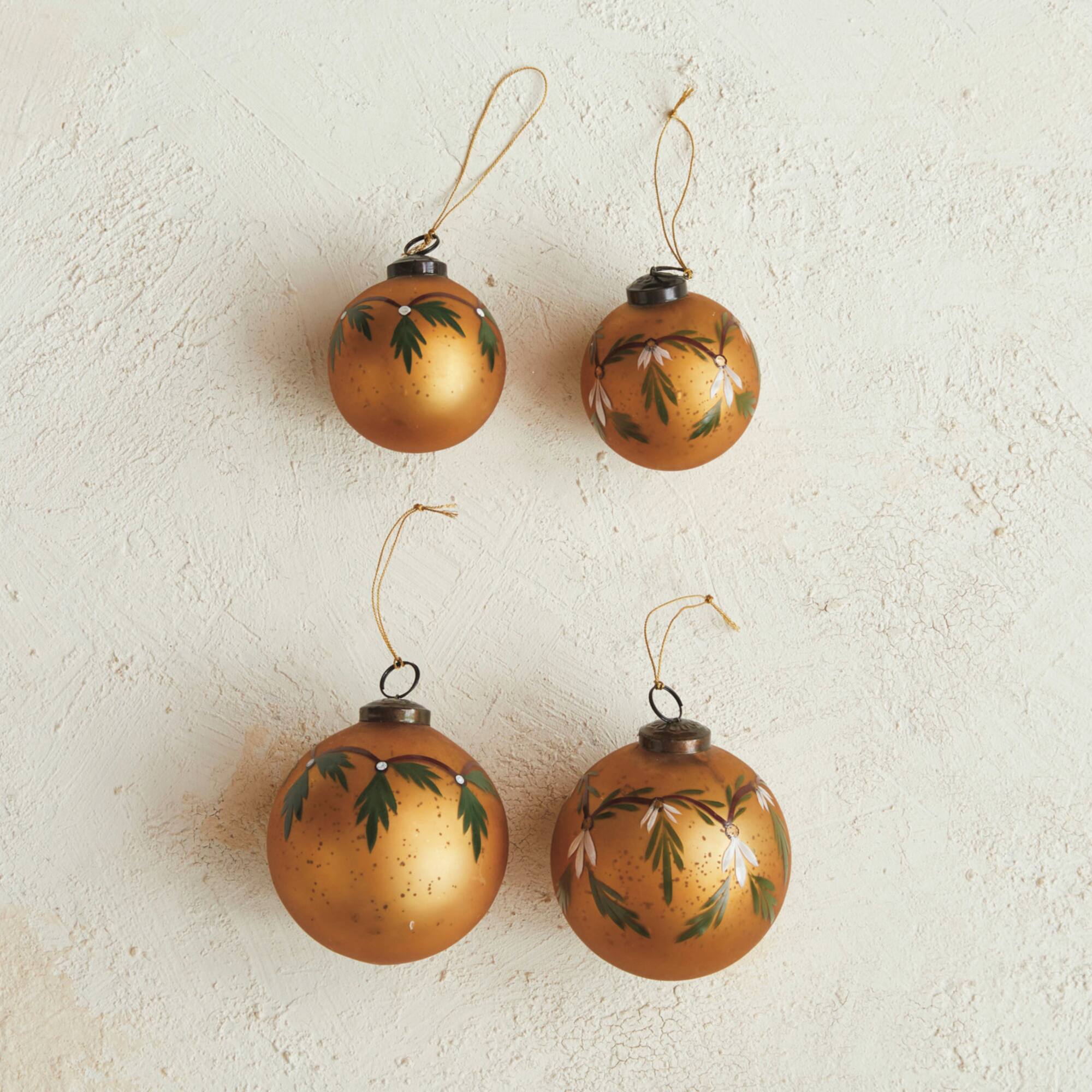 Hello Honey® 4" Hand-Painted Glass Ball Ornament Set with Holly Designs
